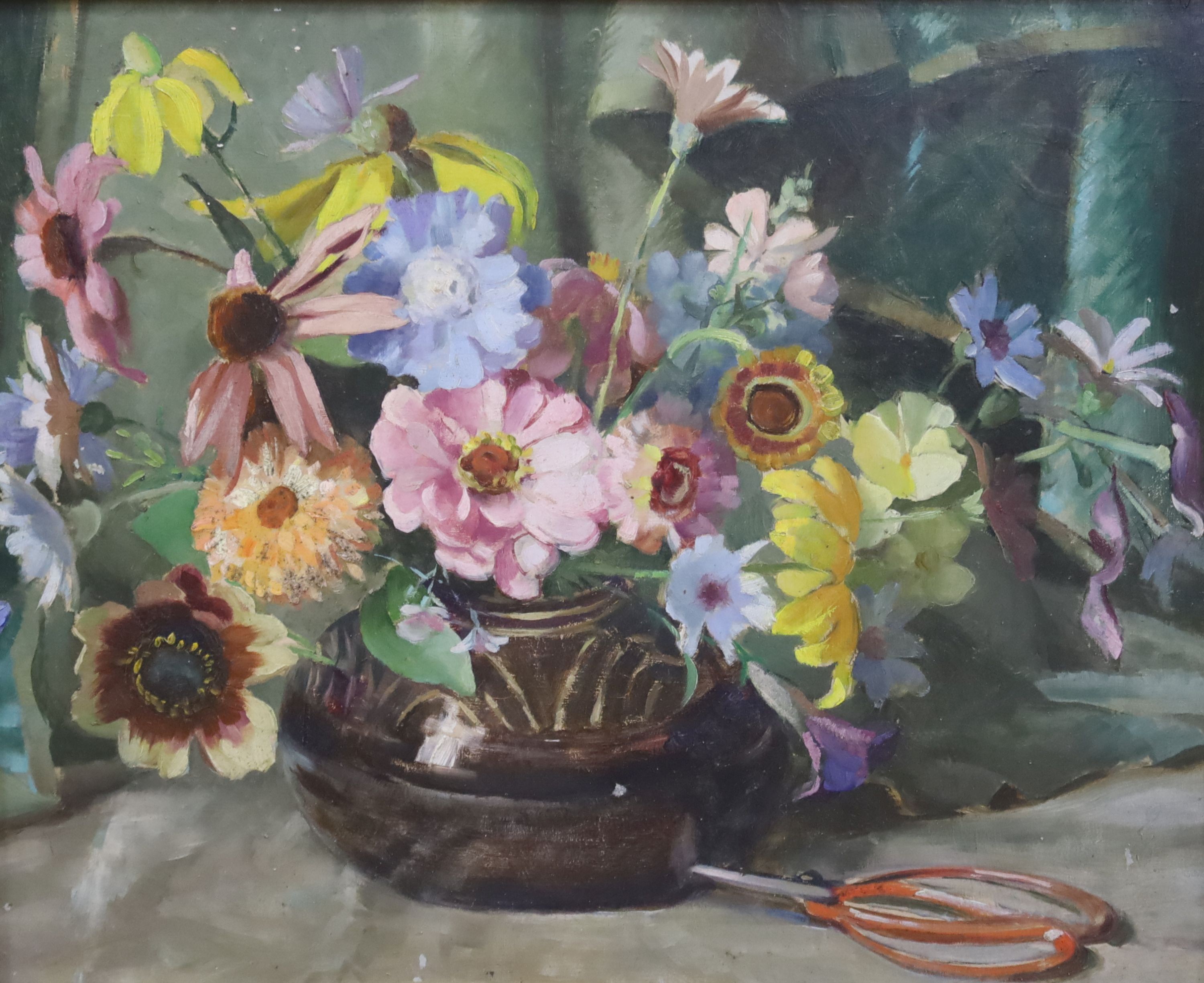 Colin Cairness Clinton Campbell (b.1894), oil on board, Still life of flowers in a vase, signed, 40 x 54cm